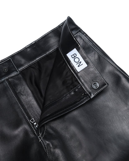 Contrast Stitch Leather Work Pants